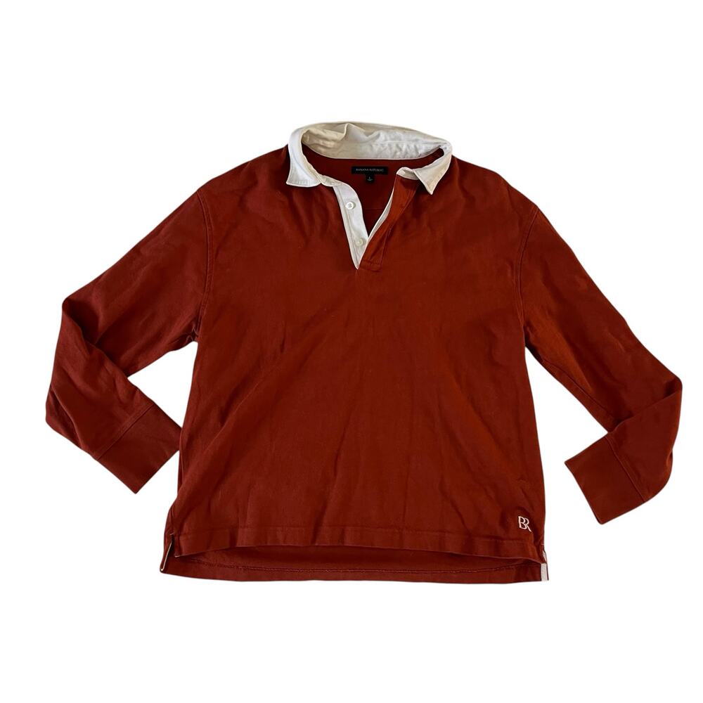 Banana Republic Heavyweight Cotton Polo Long Sleeve Shirt Mens L Red Orange Y2K